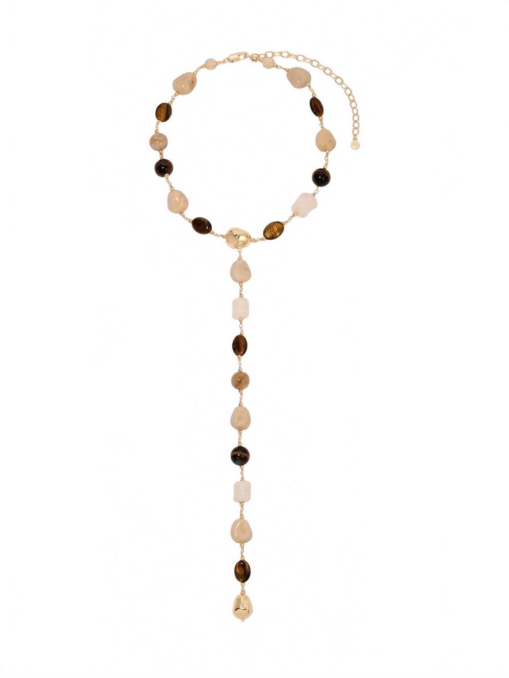 NEW ETTIKA women's serene stone lariat necklace in mixed beige with 18k gold pla